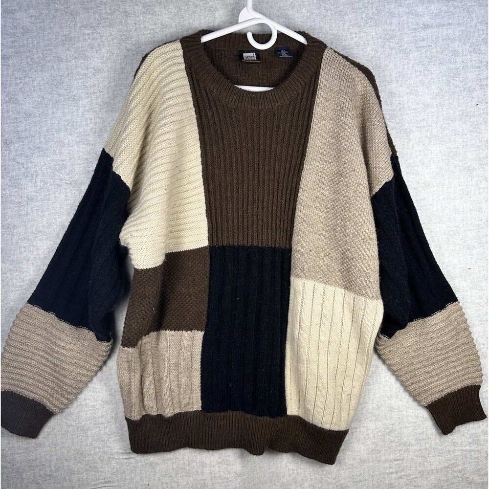 Vintage Jed  Acrylic Wool Blend Sweater Sz L Grandpa Color Block Y2K 90s Crew